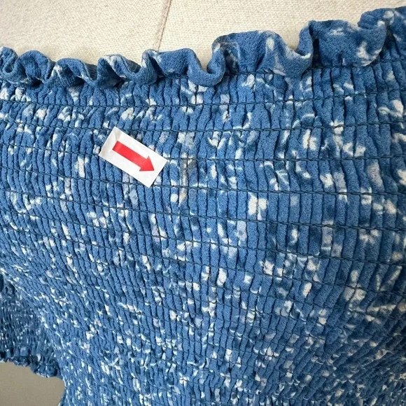 Reformation Elle Dress Blue Floral Smocked Mini Square Neck Puff Sleeve Size 8 - Picture 2 of 9